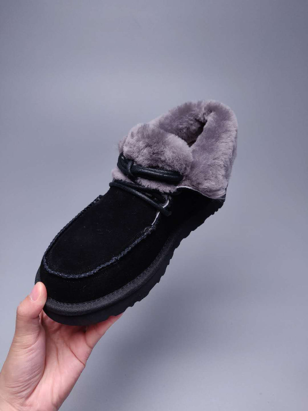 Black Faux Fur Trim Lace-Up Ankle Boots – In Stock