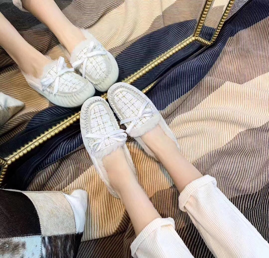 Pearl White Chanel-Style Studded Loafers – Sophisticated & Chic