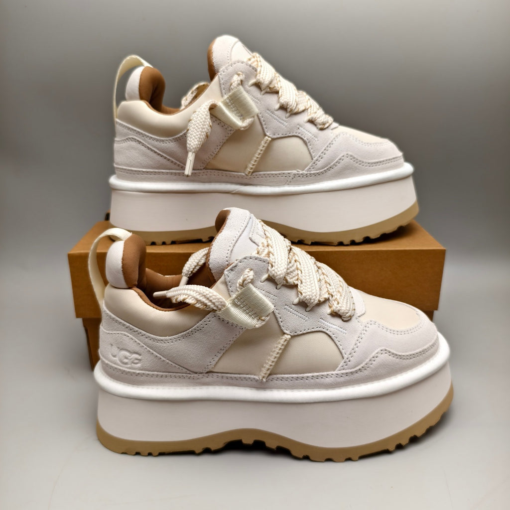 White Chunky Dad Sneakers – Lace-Up Casual, In Stock