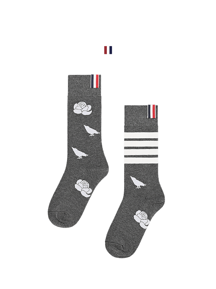 Flowery four-stripe socks
