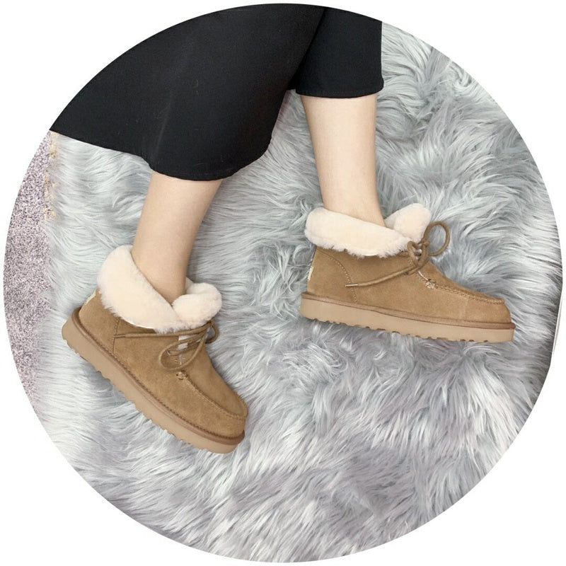 Chestnut Faux Fur Trim Lace-Up Ankle Boots – In Stock