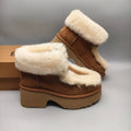Chestnut Faux Fur Lace-Up Wedge Ankle Boots – In Stock