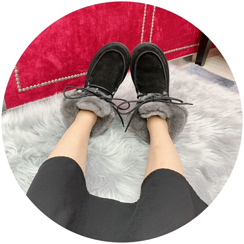 Black Faux Fur Trim Lace-Up Ankle Boots – In Stock