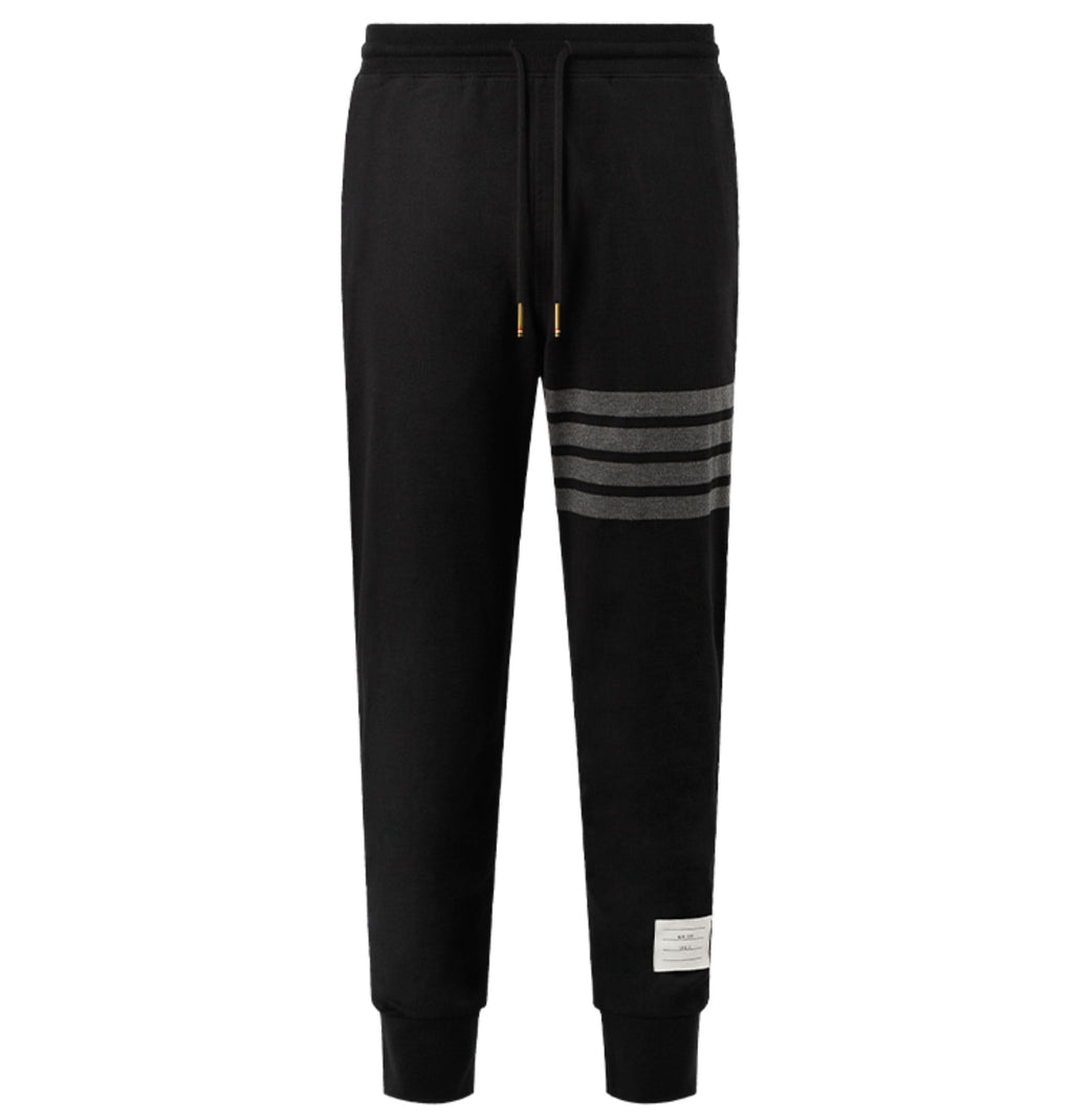 Thom Browne Style Men's Casual Sweatpants - Cotton Signature Four-Bar Detail