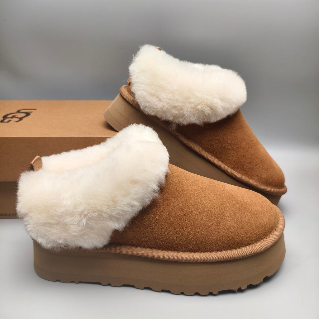Chestnut Suede Thick-Sole Slip-On Lazy Shoes – In Stock