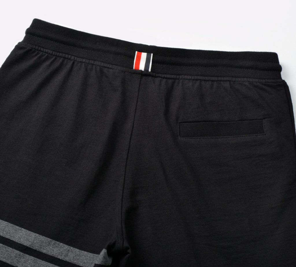 Thom Browne Style Men's Casual Sweatpants - Cotton Signature Four-Bar Detail