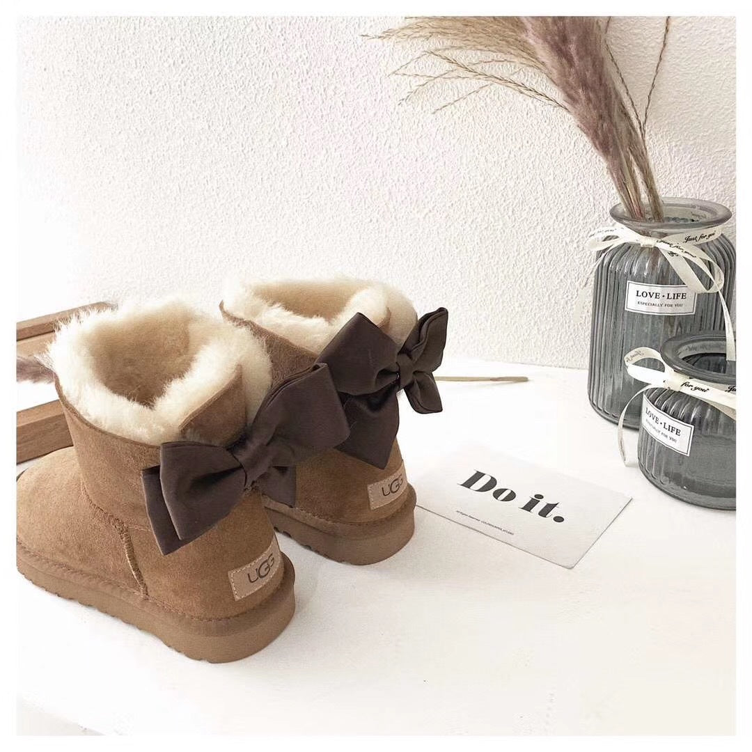 Chestnut Elegant Bow Ankle Boots – In Stock