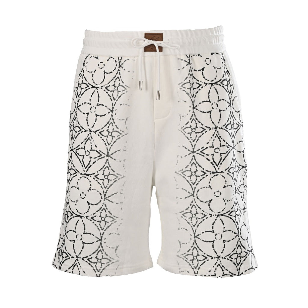 Distressed Monogram Print Fleece Shorts