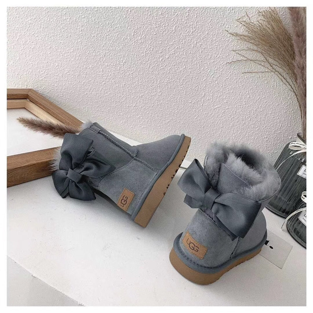 Grey Elegant Bow Ankle Boots – In Stock