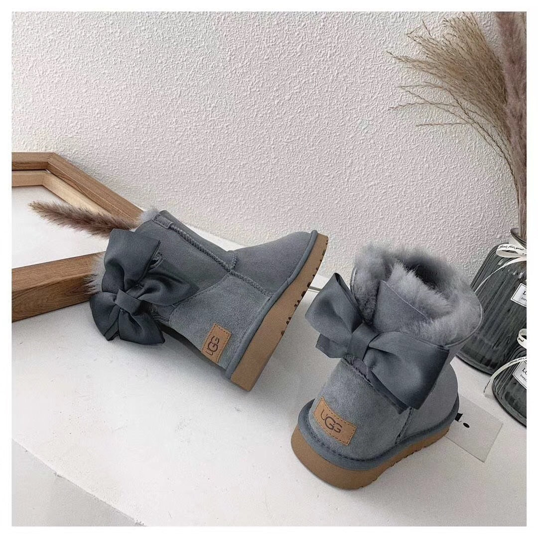 Grey Elegant Bow Ankle Boots – In Stock