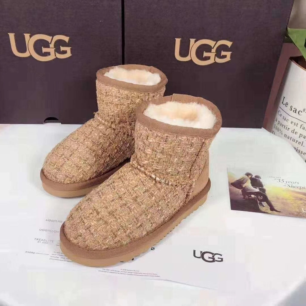 Chestnut Chanel-Style Kids’ Snow Boots – Cozy & Chic