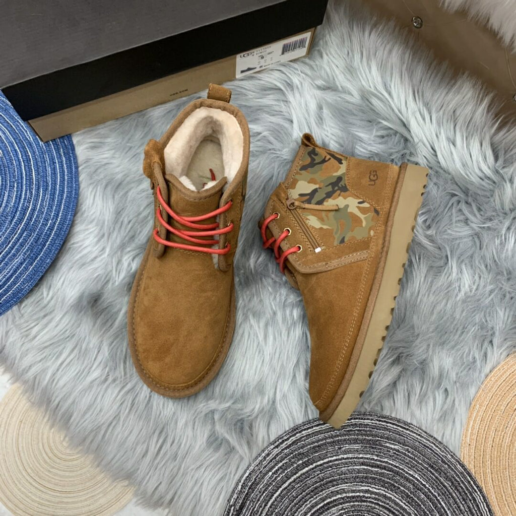 Chestnut Color-Block Camo Men’s Sneakers – In Stock