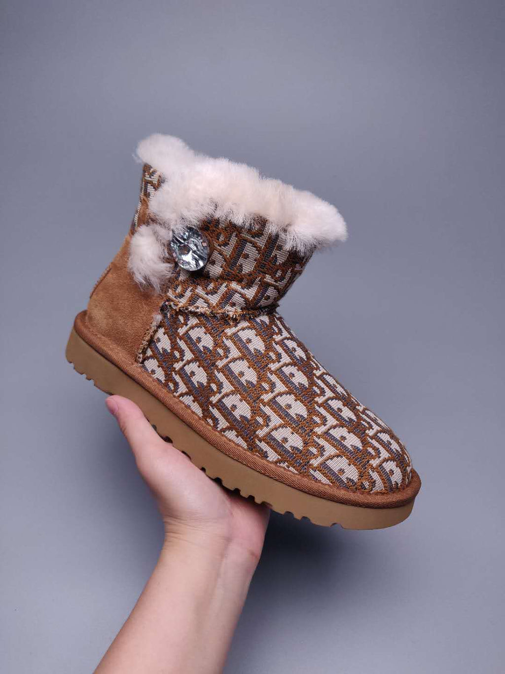 Chestnut Dior-Style Woven Texture Boots – In Stock