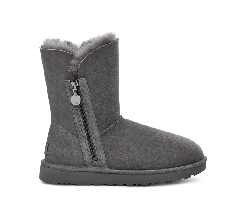 Grey Side-Zip Mid-Calf Boots – In Stock