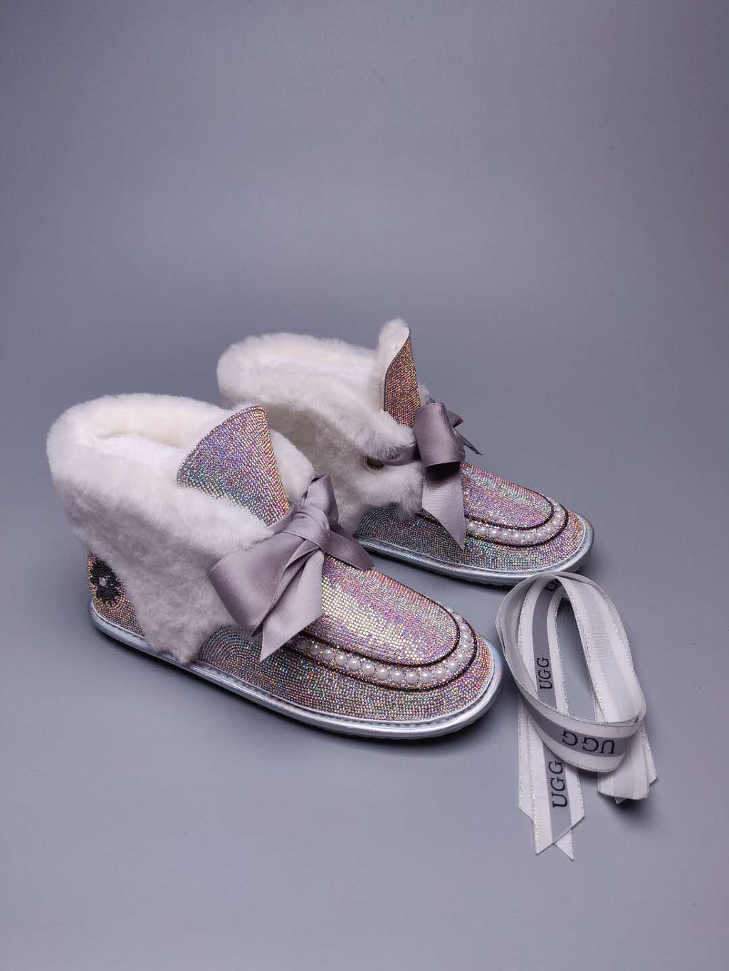 Iridescent Daisy Crystal-Embellished Ribbon Shoes – In Stock