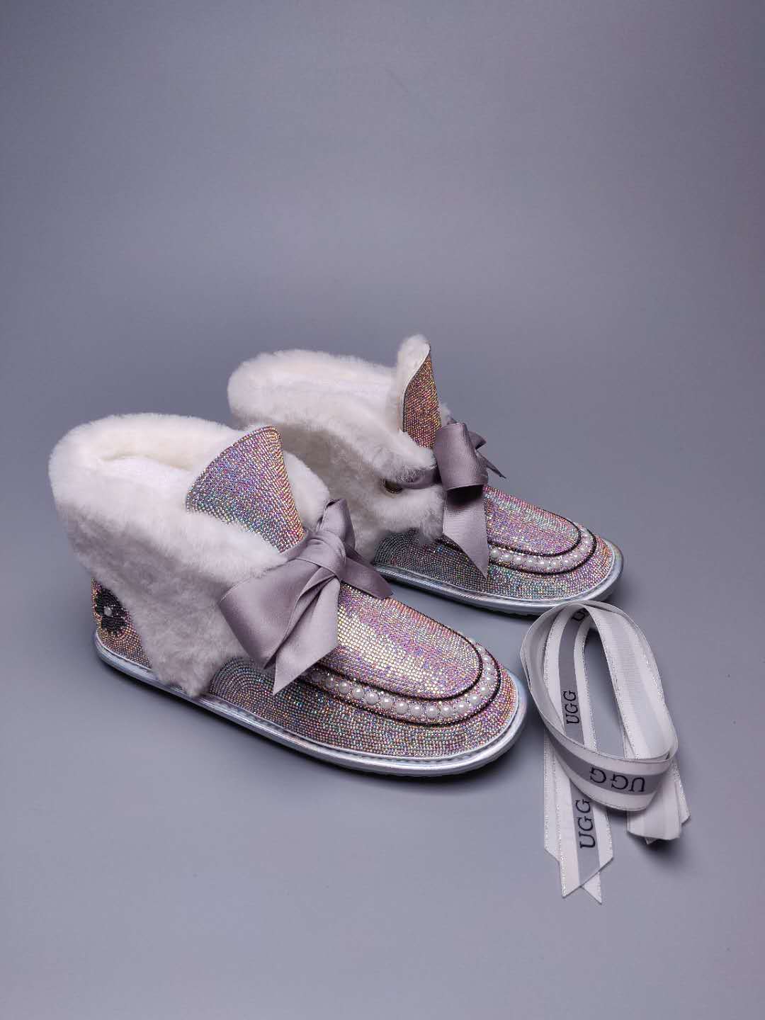 Iridescent Daisy Crystal-Embellished Ribbon Shoes – In Stock