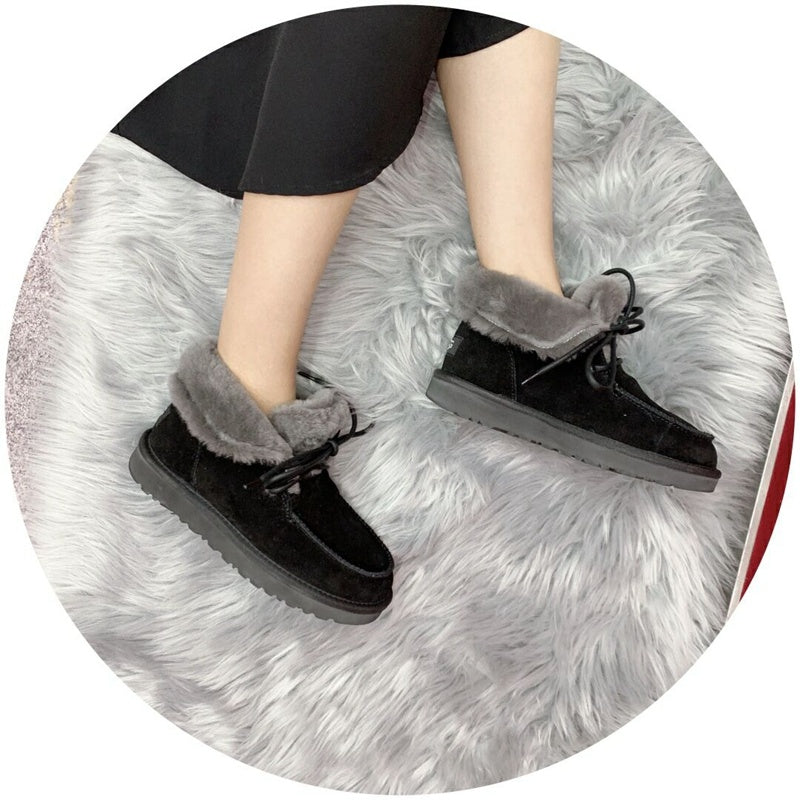 Black Faux Fur Trim Lace-Up Ankle Boots – In Stock