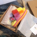 Yellow Color-Block Platform Fluffy Sandals – In Stock
