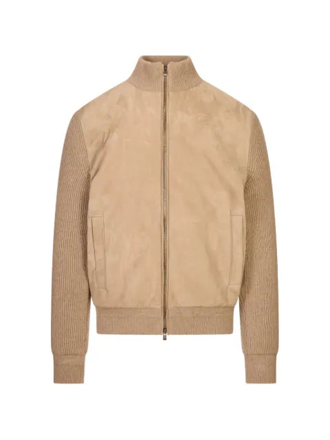 Agnona suede-panelled ribbed-knit jacket
