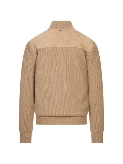 Agnona suede-panelled ribbed-knit jacket