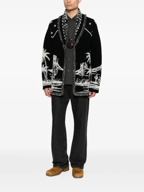 Alanui intarsia-knit fringed cardigan