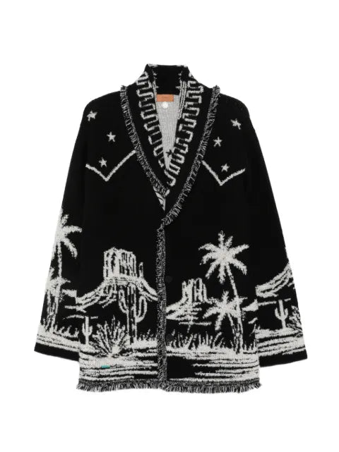 Alanui intarsia-knit fringed cardigan