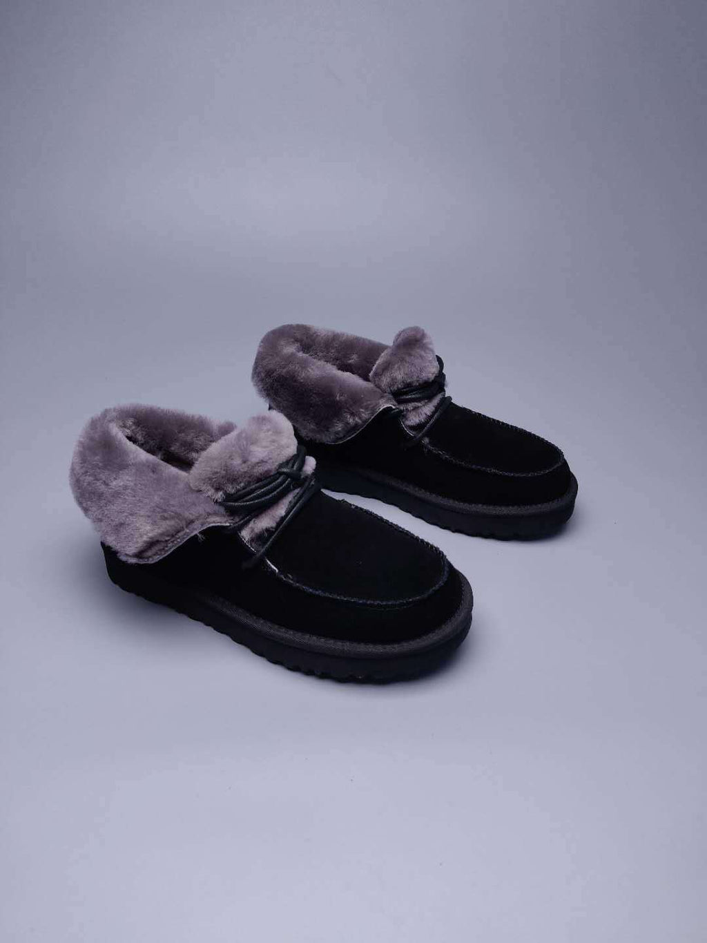 Black Faux Fur Trim Lace-Up Ankle Boots – In Stock