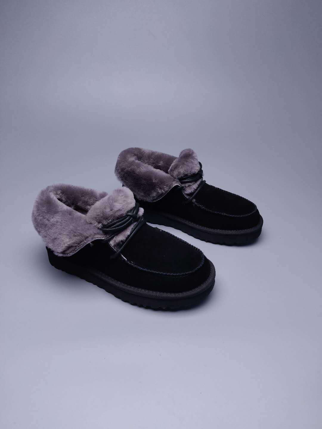 Black Faux Fur Trim Lace-Up Ankle Boots – In Stock
