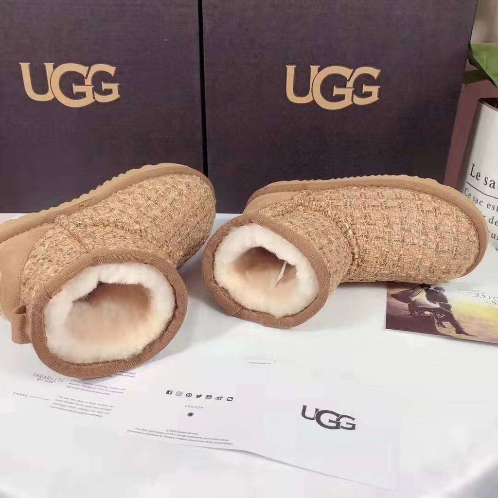 Chestnut Chanel-Style Kids’ Snow Boots – Cozy & Chic