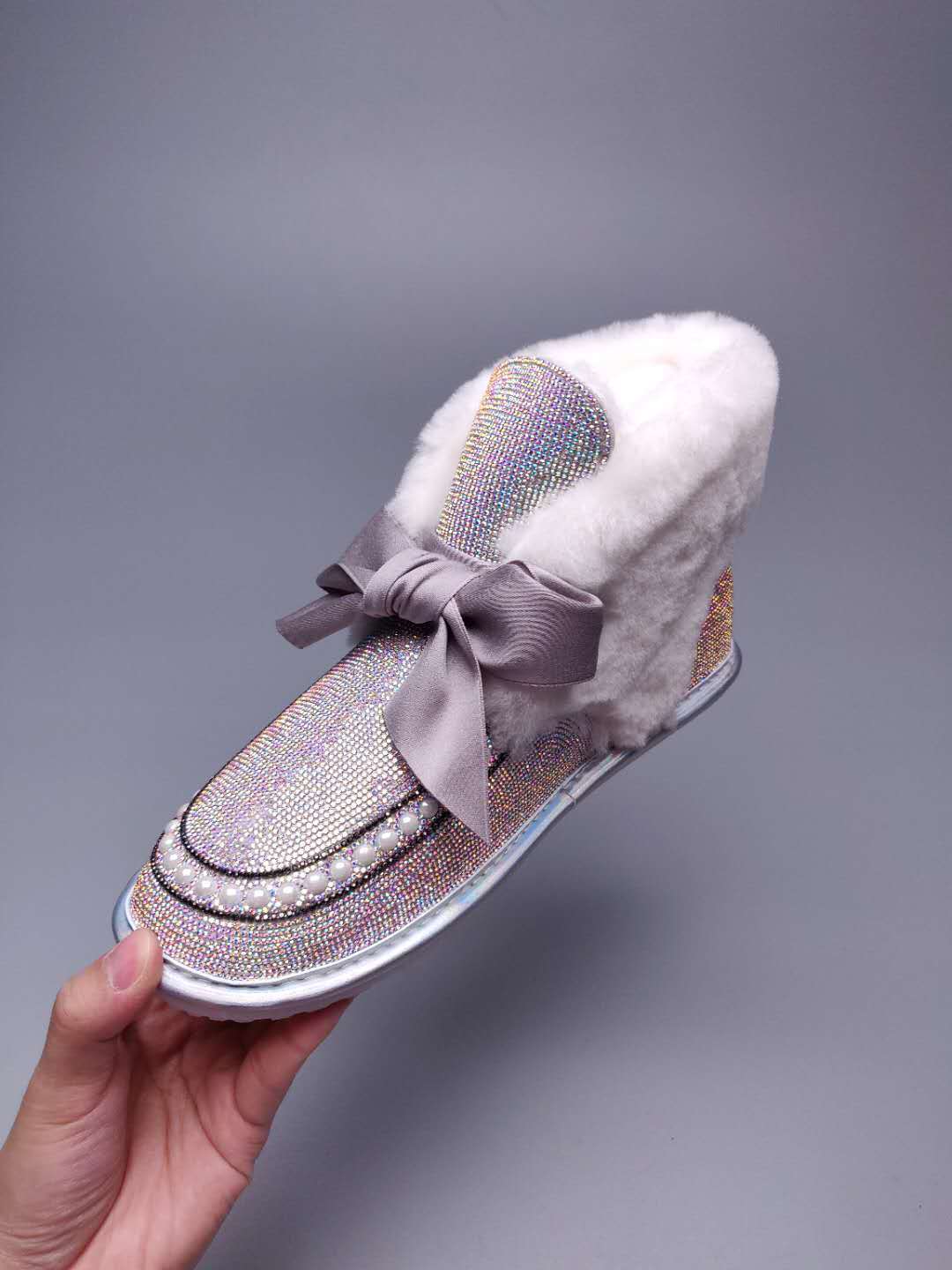 Iridescent Daisy Crystal-Embellished Ribbon Shoes – In Stock