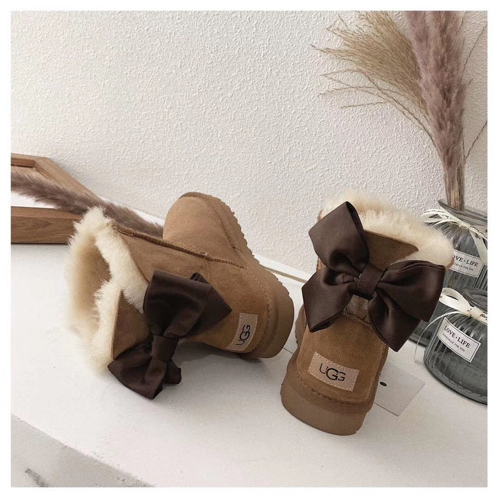 Chestnut Elegant Bow Ankle Boots – In Stock