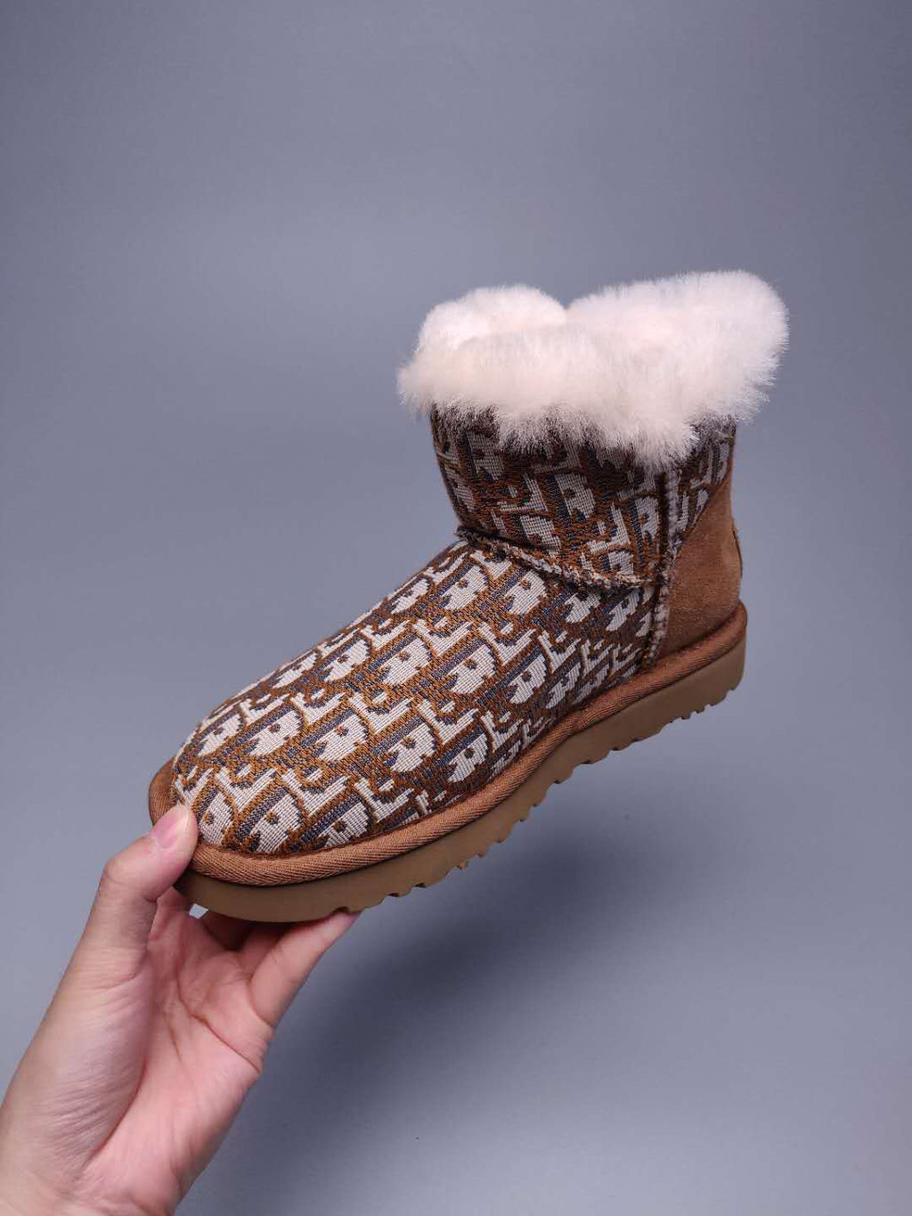 Chestnut Dior-Style Woven Texture Boots – In Stock
