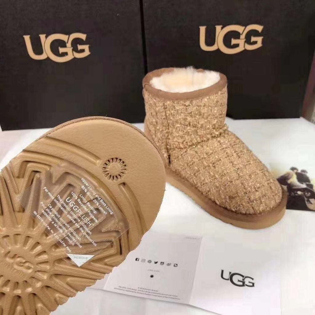 Chestnut Chanel-Style Kids’ Snow Boots – Cozy & Chic