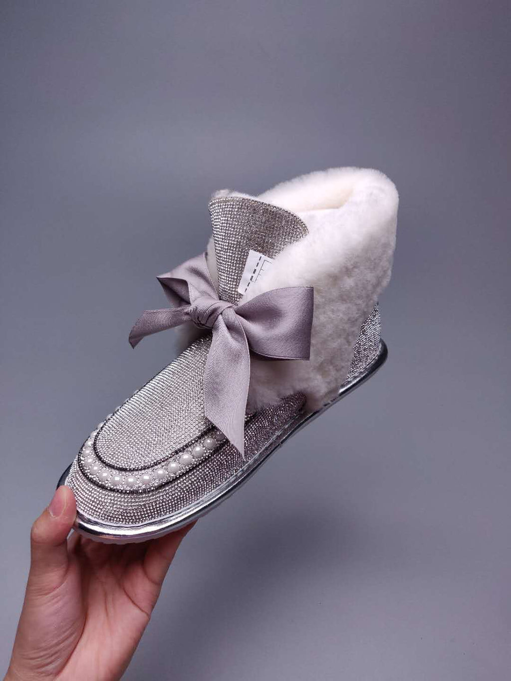 Silver Daisy Crystal-Embellished Ribbon Shoes – In Stock