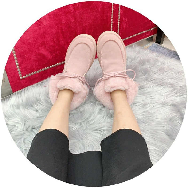 Pink Faux Fur Trim Lace-Up Ankle Boots – In Stock