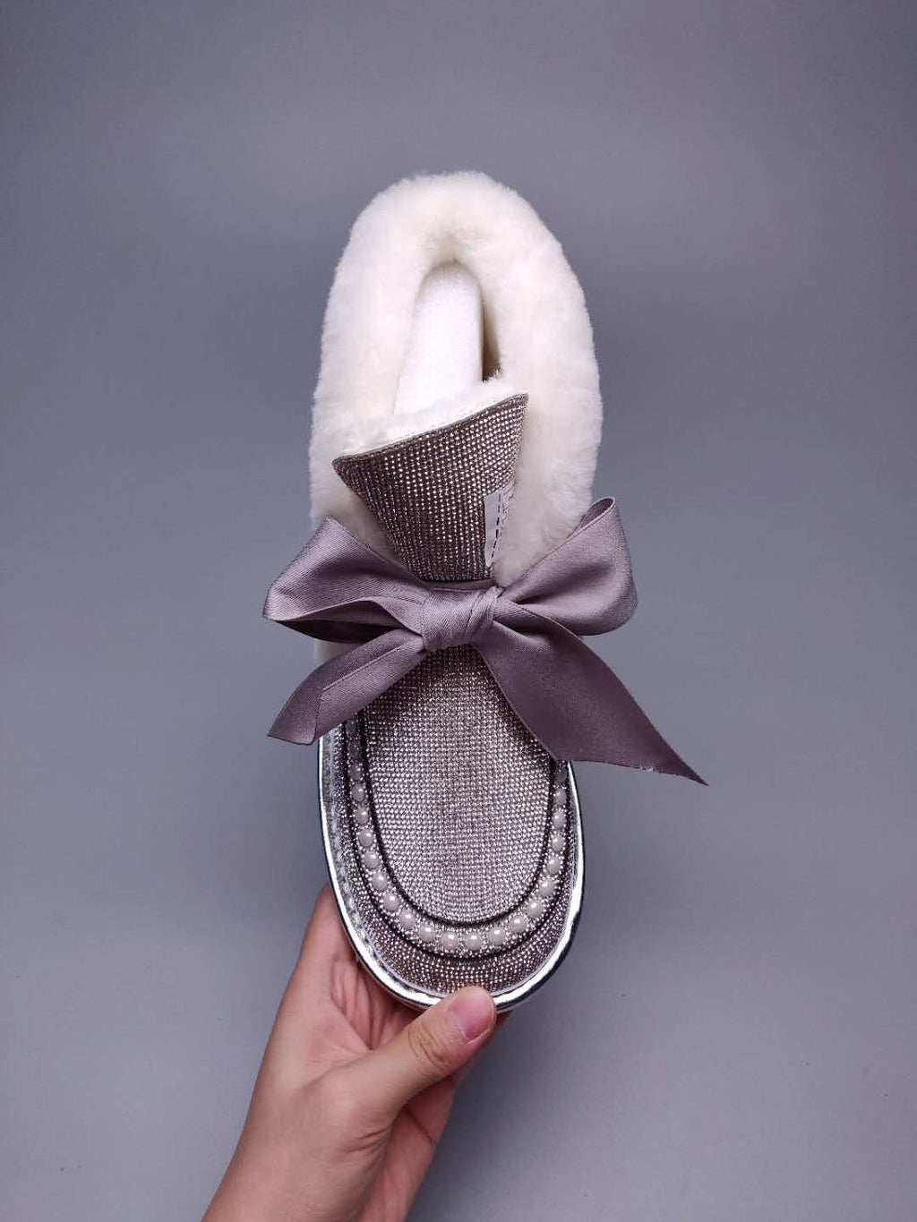 Silver Daisy Crystal-Embellished Ribbon Shoes – In Stock