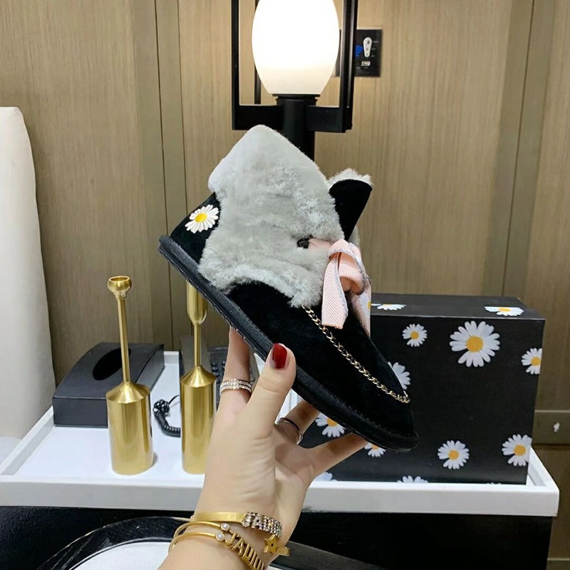 Black Daisy Chain Ribbon Shoes – In Stock