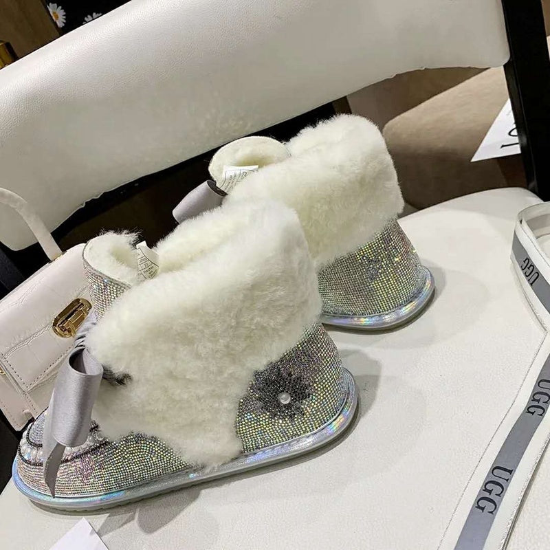 Iridescent Daisy Crystal-Embellished Ribbon Shoes – In Stock