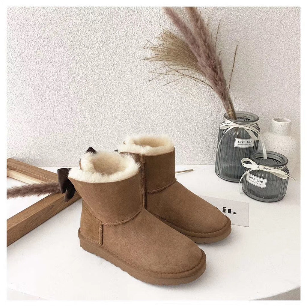 Chestnut Elegant Bow Ankle Boots – In Stock