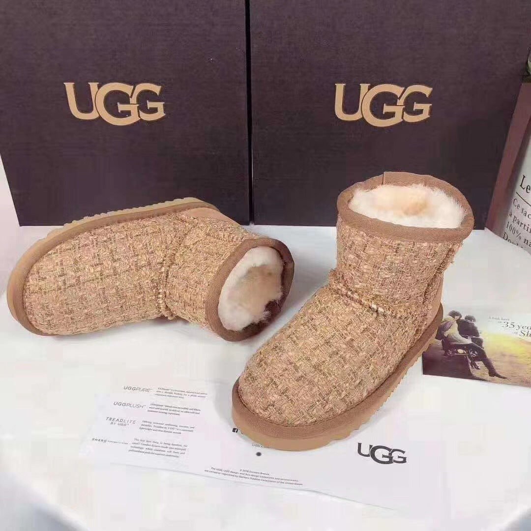 Chestnut Chanel-Style Kids’ Snow Boots – Cozy & Chic