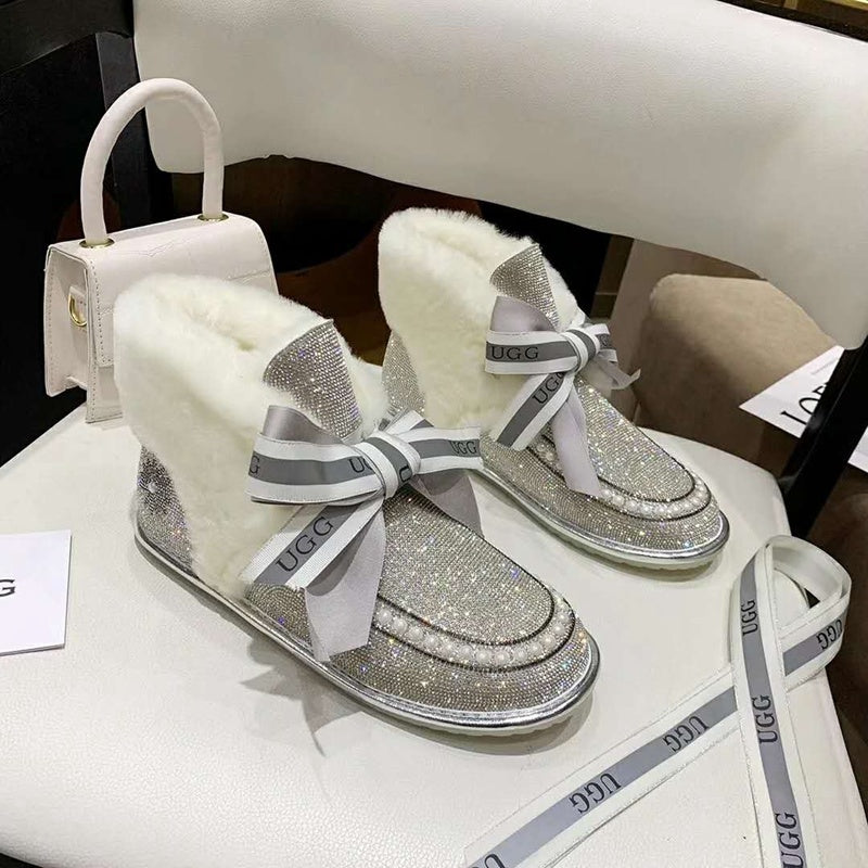 Silver Daisy Crystal-Embellished Ribbon Shoes – In Stock
