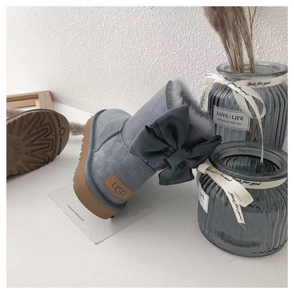 Grey Elegant Bow Ankle Boots – In Stock