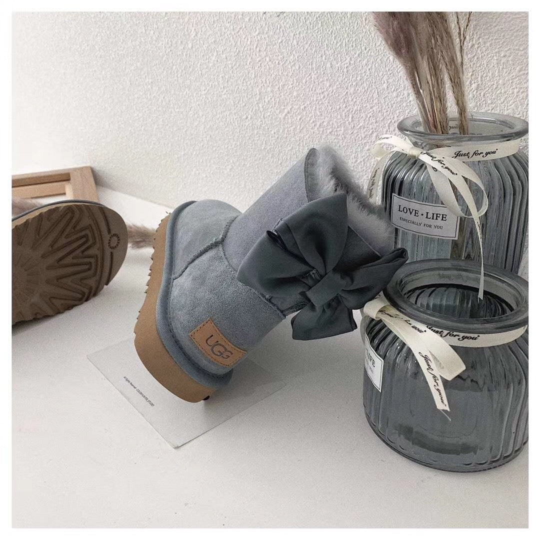 Grey Elegant Bow Ankle Boots – In Stock