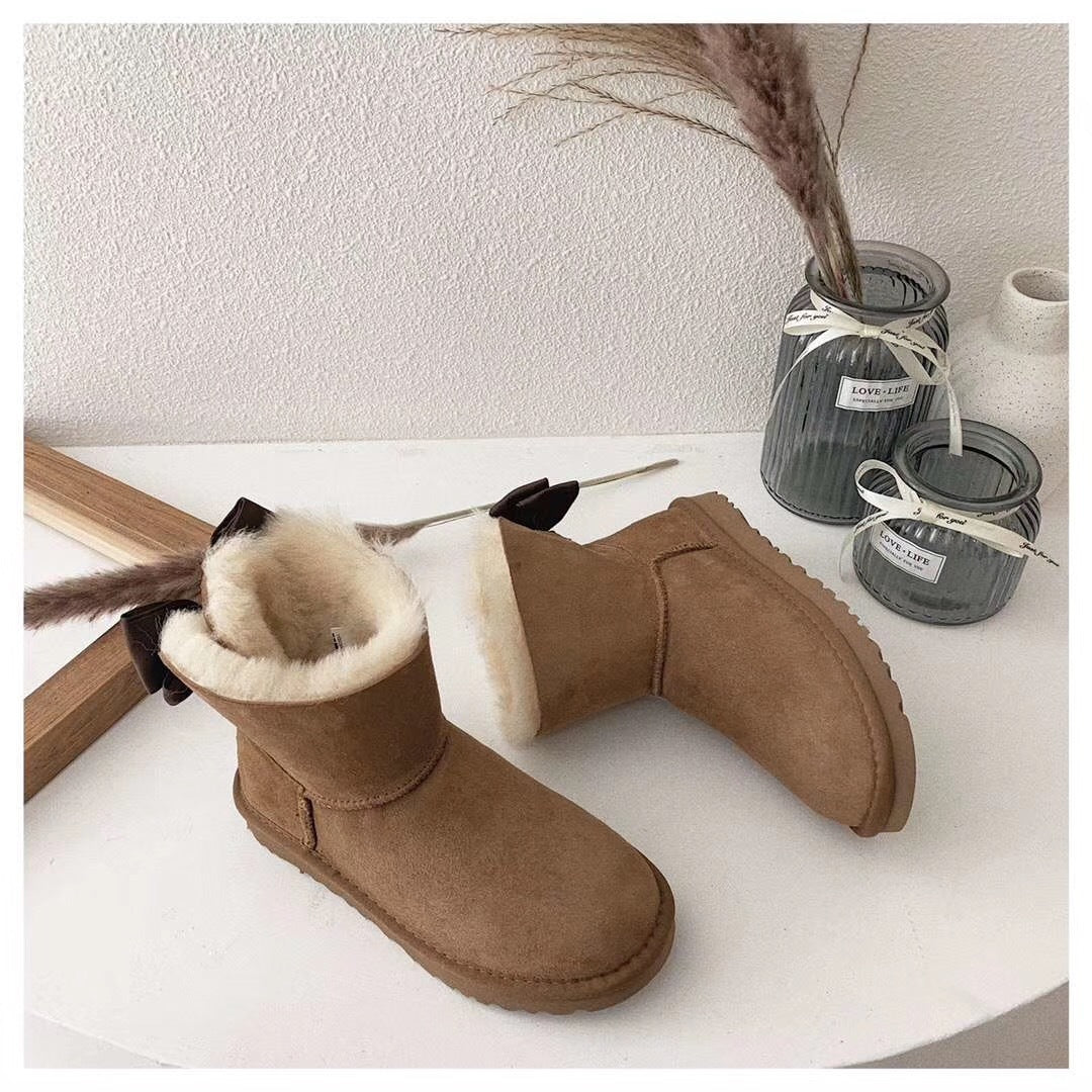 Chestnut Elegant Bow Ankle Boots – In Stock