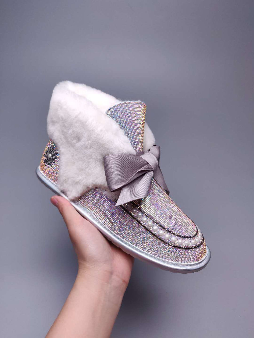 Iridescent Daisy Crystal-Embellished Ribbon Shoes – In Stock