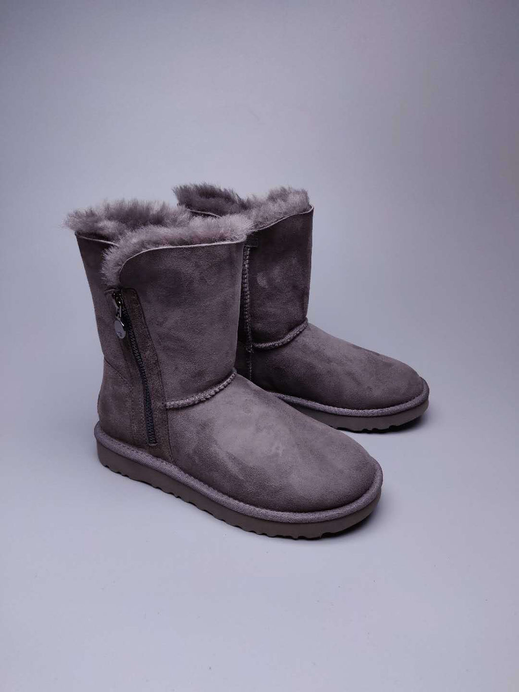 Grey Side-Zip Mid-Calf Boots – In Stock