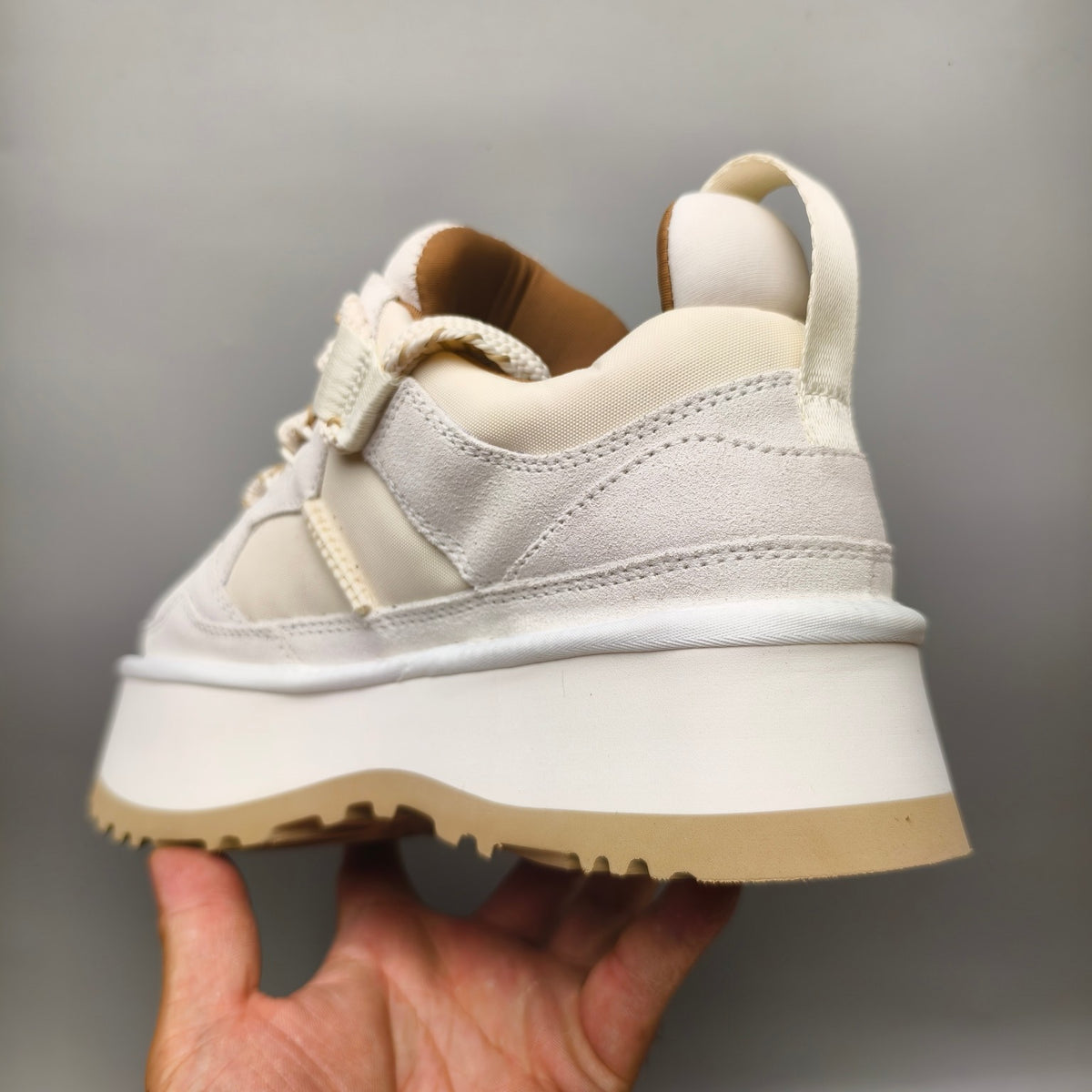 White Chunky Dad Sneakers – Lace-Up Casual, In Stock