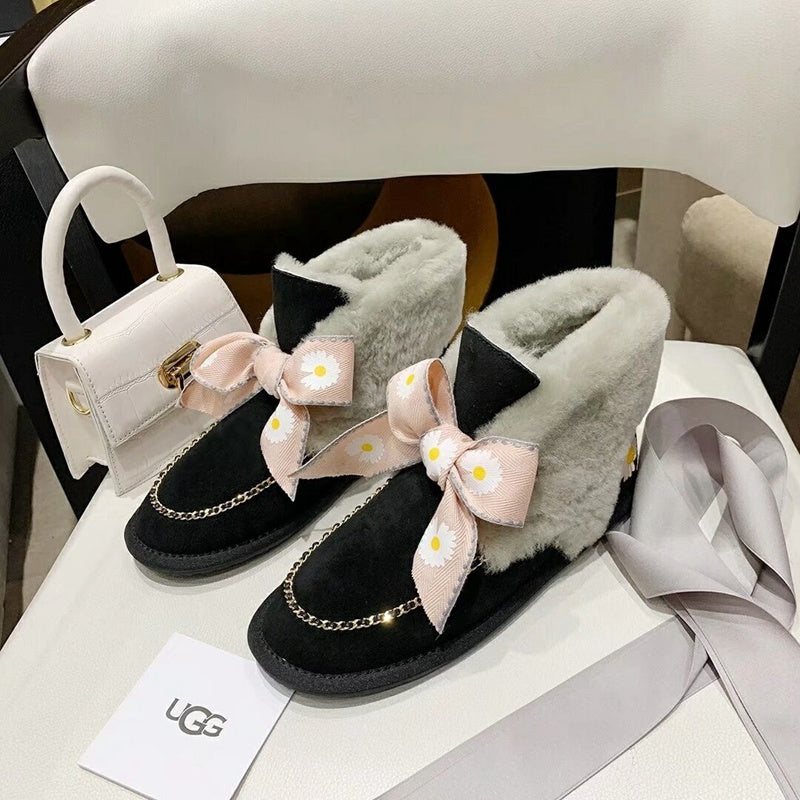 Black Daisy Chain Ribbon Shoes – In Stock