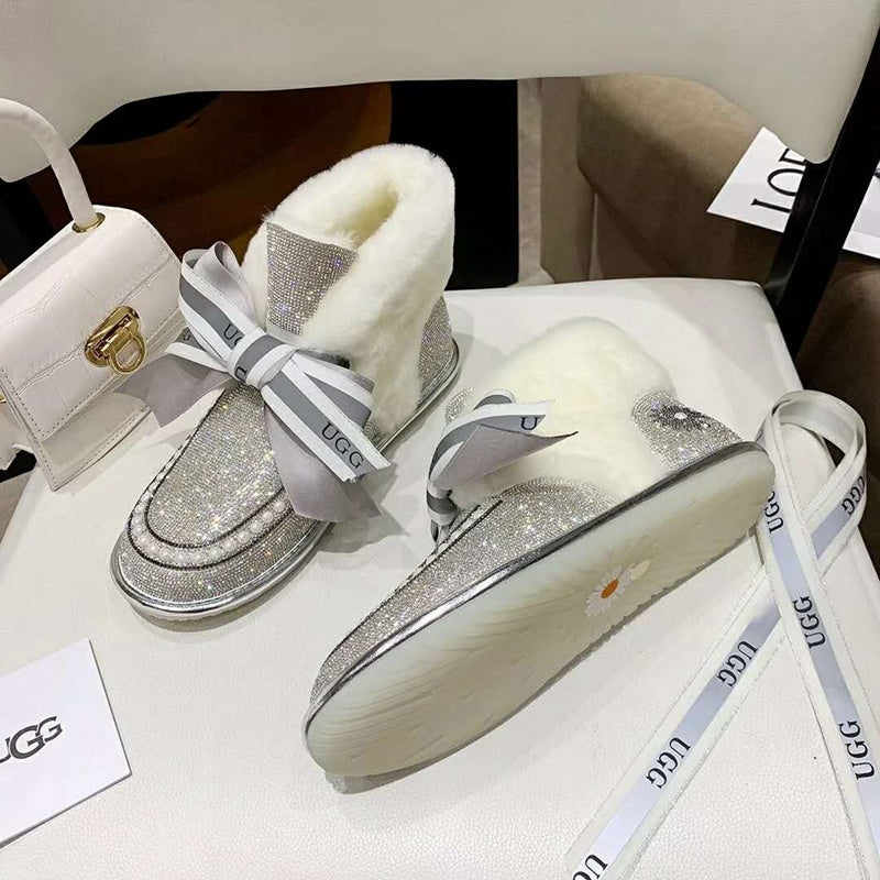 Silver Daisy Crystal-Embellished Ribbon Shoes – In Stock