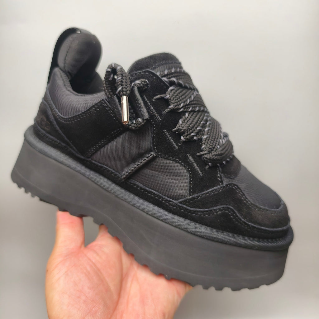 Black Chunky Dad Sneakers – Lace-Up Casual, In Stock